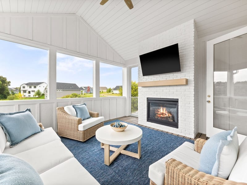 Sunroom with fireplace